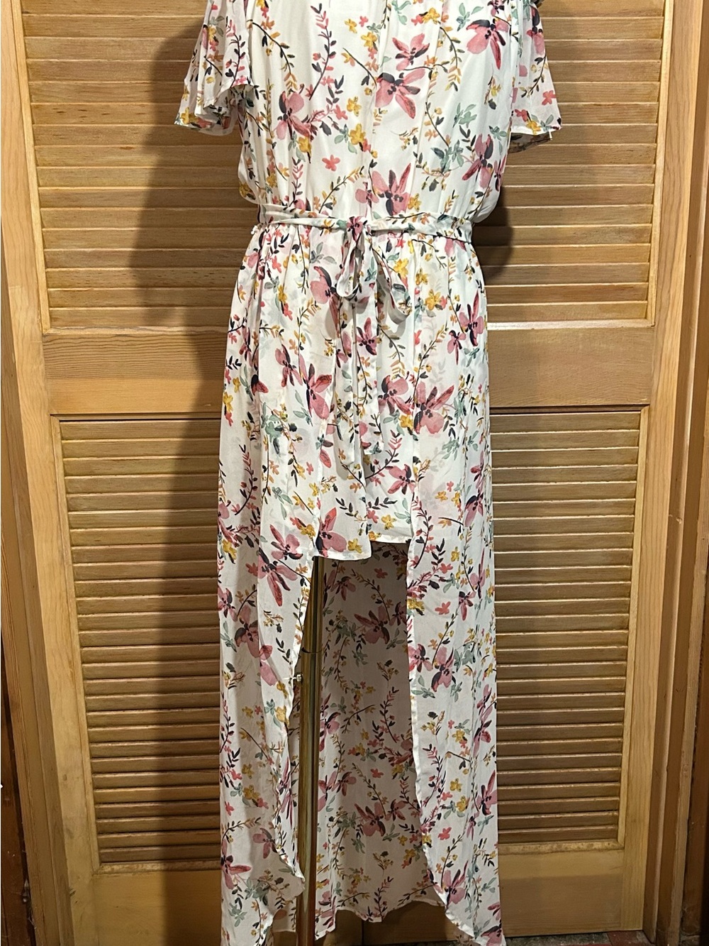 Lily Rose Floral High-Low Romper Off-Shoulder Ruffle Neckline Boho Size S